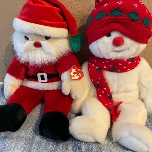 TY 1999 & 2000 15 inch(!!!) Santa and Snowman Plush Set - Picture 12 of 12